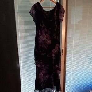 Elegant Purple Floral Dress With Beading Size Large